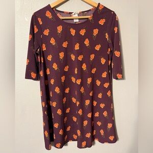 Natural Life Tunic Shift Dress Burgundy w/Orange Floral Print 3/4 Sleeve Size L